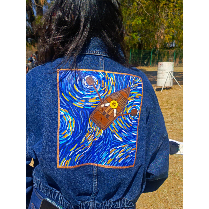 Chamarra de Mezclilla, Navegando con Van Gogh pintada a mano