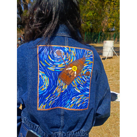 Chamarra de Mezclilla, Navegando con Van Gogh pintada a mano