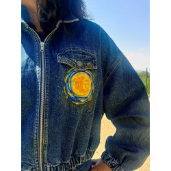 Chamarra de Mezclilla, Navegando con Van Gogh pintada a mano